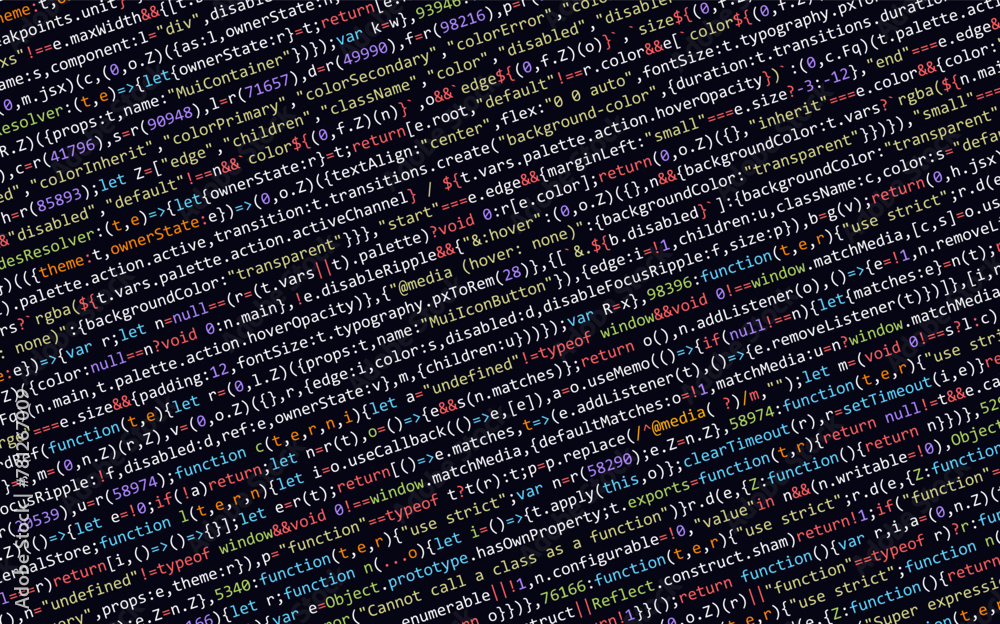 Fototapete Software Web Developer Programming Code. Javascript Abstract Computer Script - Random Parts of Program Code. Vector Illustration. Learn Programming Framework Concept.