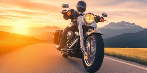 motorcycle that is on a trip. drive on a nice summer evening created by ai