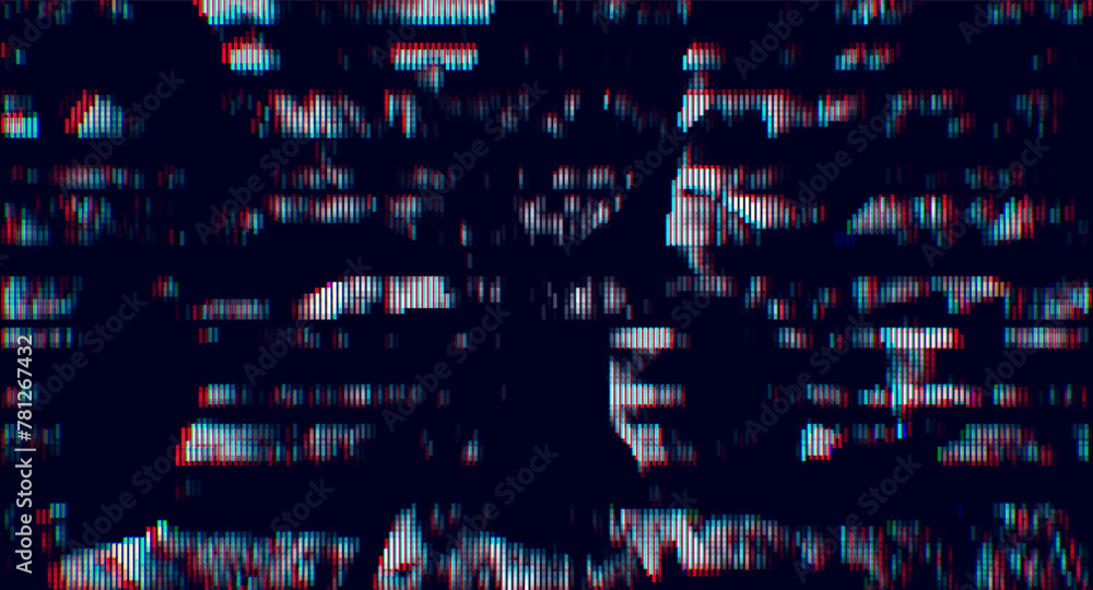 Poster Colorful Glitch Screen Effect Background. Abstract Digital Pixel Dots Noise Glitch Error. Overlay Texture Pixel Sorting Effect Illustration. Vector Illustration.