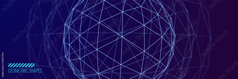 Aufkleber 3D Sphere Banner. Object with Dots and Lines. Molecular Grid. 3D Technology Style Baner Design. Vector Illustration. Futuristic Connection Structure for Technology or Science Concept.
