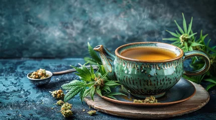Foto op Plexiglas Artistic still life with a ceramic teapot and a steaming cup of tea © Robert Kneschke