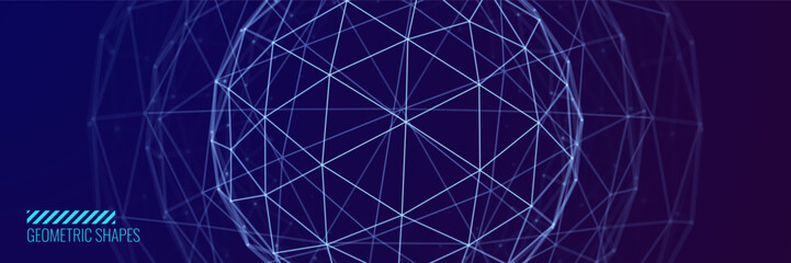 3D Sphere Banner. Object with Dots and Lines. Molecular Grid. 3D Technology Style Baner Design. Vector Illustration. Futuristic Connection Structure for Technology or Science Concept.