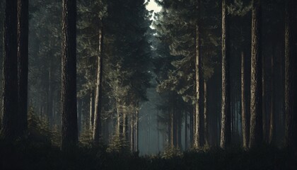 pine forest in the morning in the sun 3d rendering