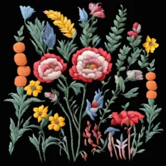 Gardinen Vintage Blumen Vector traditional hungarian embroidery. Bright floral ornament on black background.  © Nastasja