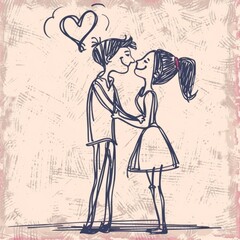 Obraz premium Couple in love together, valentine sketch