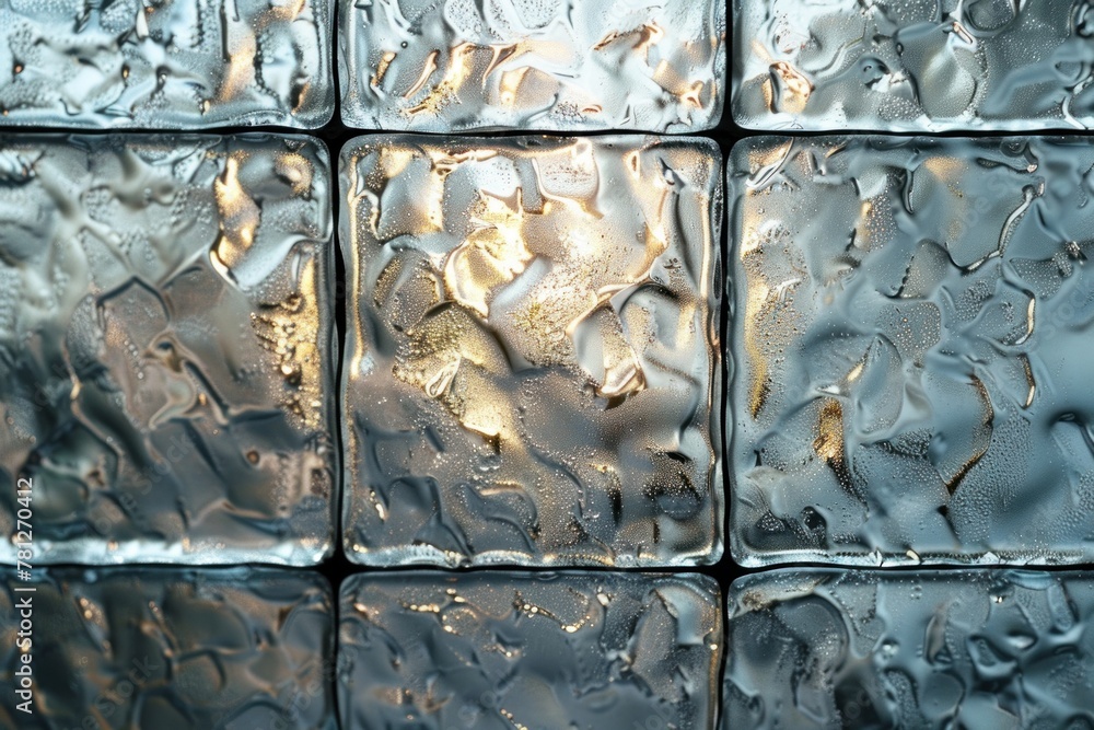 Poster background of frosted glass with a tactile surface, adorned with stylish metallic patterns for creat