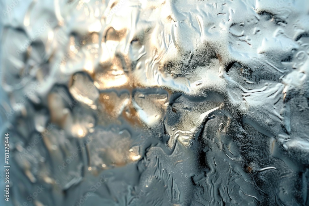 Poster frosted glass surface with a tactile texture, complemented by intricate metallic patterns, suitable 