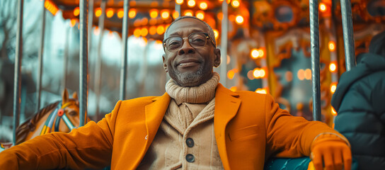 photo of an old black man on a carousel