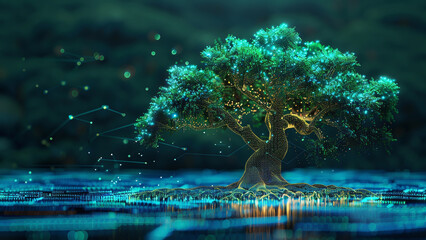 Data-Driven Nature: Cedar Tree Formed from Digital Information in Minimalism