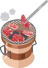 肉を焼いている七輪