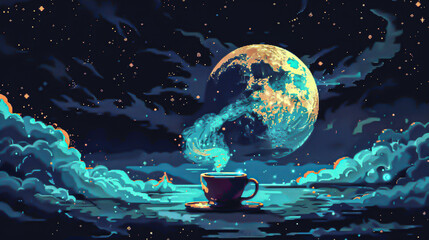 A cup of moon-grown coffee brimming with celestial energy