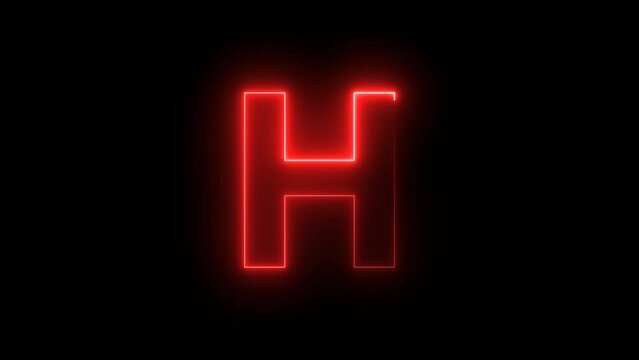 Capital Letter H animate with red neon color effect footage video. 4k