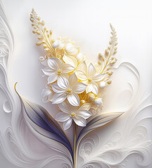 Abstrakcyjne białe kwiaty. Dekoracja na ściane. Wzór kwiatowy, deseń. Tapeta ścienna - obrazy, fototapety, plakaty