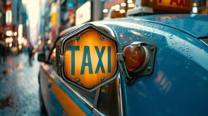 Close-up of a taxi sign in the city