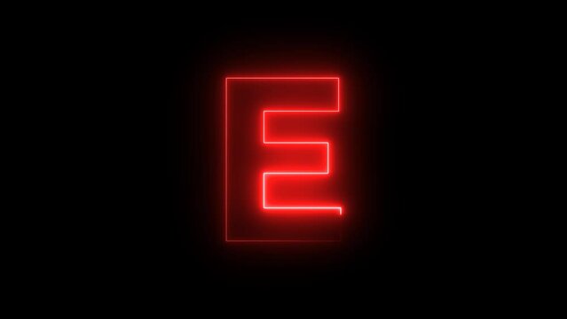 red color E letter with neon effect animate on black background video footage.