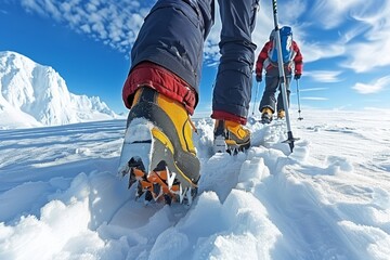 Person Skiing Through Snowy Landscape - obrazy, fototapety, plakaty