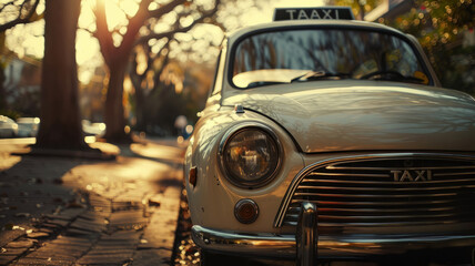 A classic taxi car on a city street