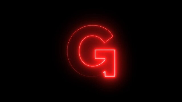 Capital Letter G animate with red neon color effect footage video. 4k