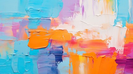 Vivid abstract painting showcasing strong brush strokes and an explosion of orange, pink, and purple