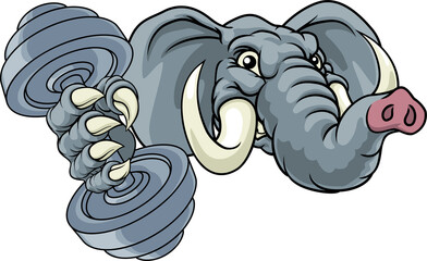 Elephant Weight Lifting Dumbbell Gym Mascot