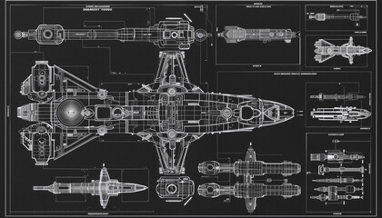 Retro Sci-Fi Spaceship Blueprints