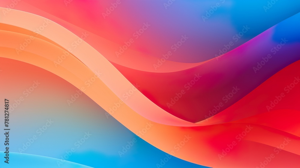 Wall mural the image features dynamic abstract waves with a smooth blend of blue and red colors, evoking a sens