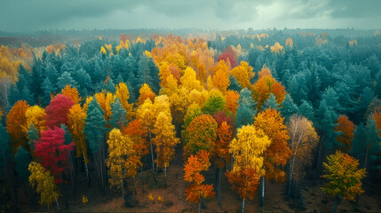 Autumn landscape: Colorful deciduous forests in the golden season