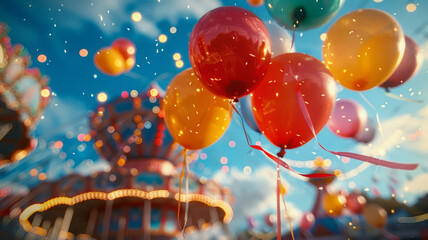 Colorful balloons at a funfair event - obrazy, fototapety, plakaty