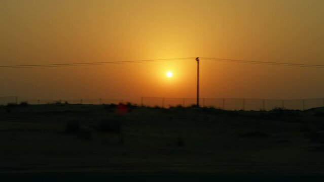 Travel By Car In Highway Near The Dubai Desert