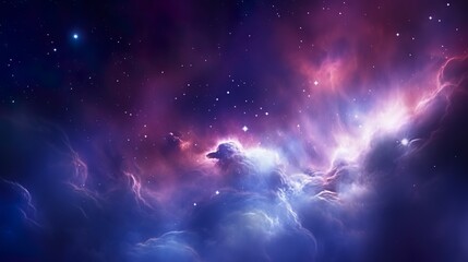 A digital art piece depicting serene nebula clouds illuminated with a backdrop of a starry sky, portraying a peaceful yet dynamic space scene