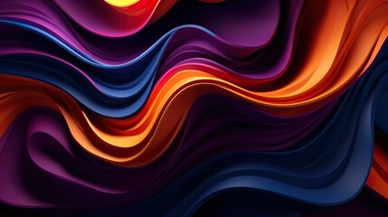 This image features a dynamic abstract pattern with flowing waves of deep orange and purple