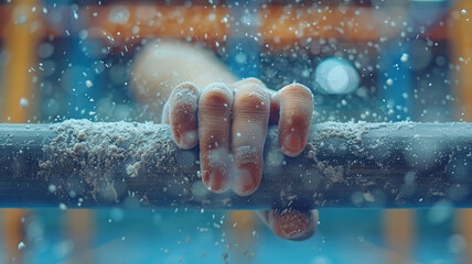 Fototapeta premium Close-up of a gymnast's hand gripping a bar