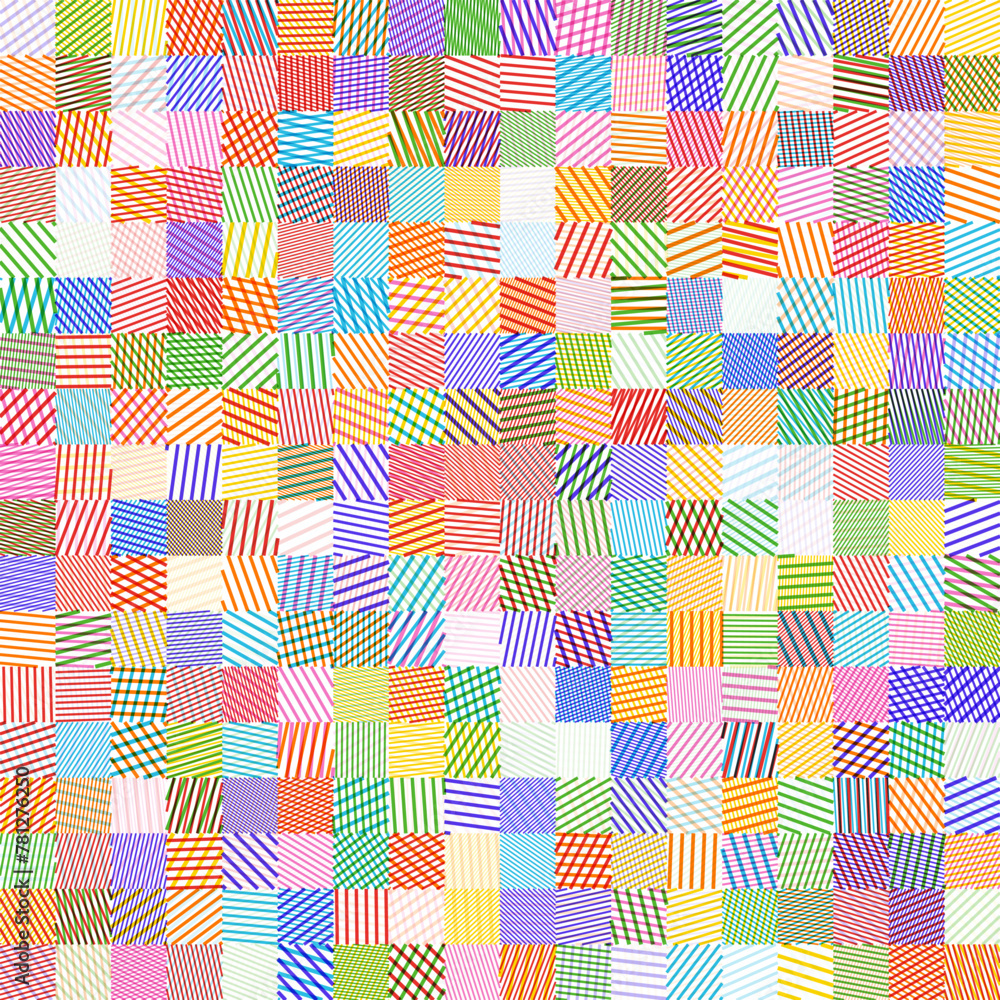 Poster colorful geometric lines square tiles seamless pattern. vintage lines mosaic background. vector illu