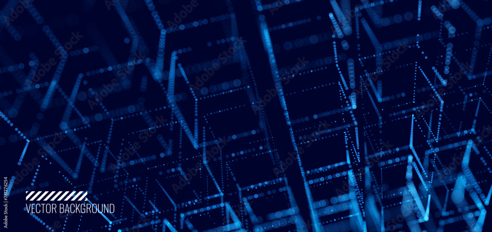Leinwandbilder Big Data Cube Quantum Computer Server Concept Background. 3D Blockchain Cube Blocks Concept. Data Sorting. Artificial Intelligence HUD Design Element.