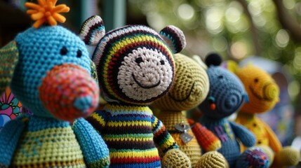 Fototapeta premium Stuffed animals neatly aligned together