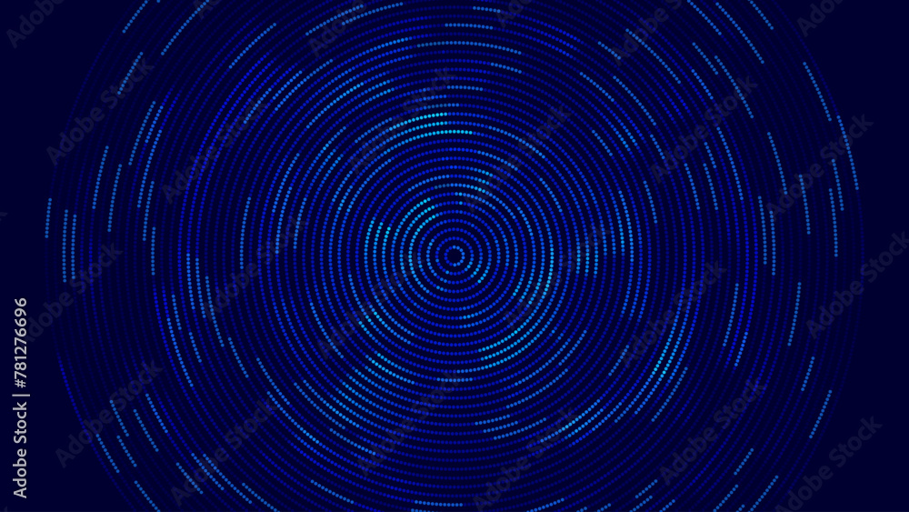 Poster Abstract Digital Circles of Particles with Noise. Futuristic Circular Sound Wave. Big Data Visualization. 3D Virtual Space VR Cyberspace. Vector Illustration.