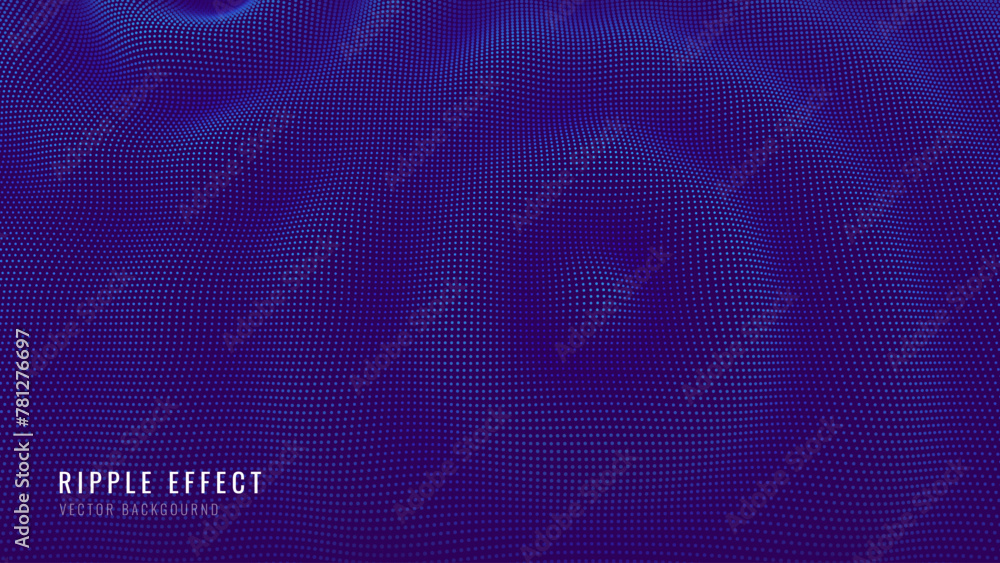 Aufkleber 3D Wavy Digital Particles Ripple Background. Digital Ripple Effect. Particles Vector Illustration. 3D Grid Surface.