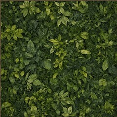 Lush, dense wall of greenery fills entire frame, showcasing variety of leaves in different shades of green. Vibrant foliage tightly packed, creating natural tapestry that exudes life, growth.