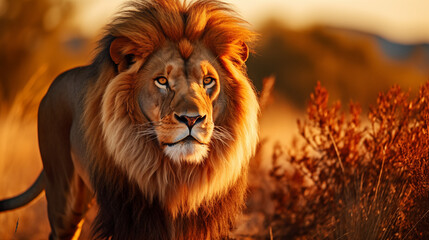 Majestic Lion in the Warm Light of Sunset