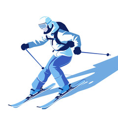 sportsperson Skis having fun playing blue white tone cartoon 2D  illustration on white background Looks minimalist.