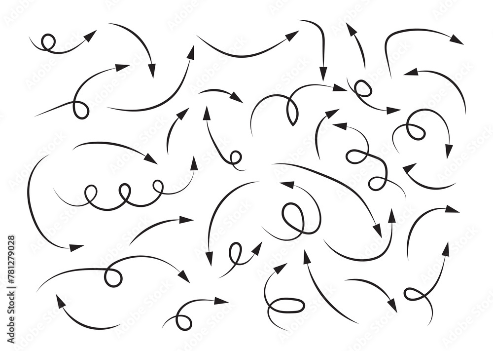 Canvas Prints doodle arrows. hand drawn line pointers, pencil sketch elements, round curly wavy direction arrows. 