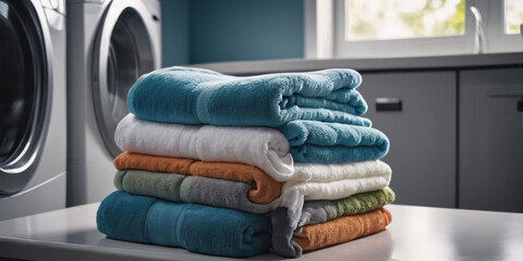  A time-lapse image of a stack of fresh towels diffusing through a laundry room.