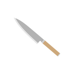 japanese sushi knife flat design vector illustration. Design element, illustration with sharp steel fish knife for sushi bar, Japanese or seafood restaurant menu