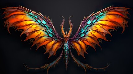 A stunning depiction of symmetry, showcasing a pair of vividly colored butterfly wings with unique patterns