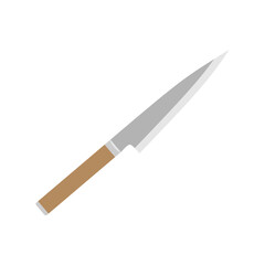 japanese sushi knife flat design vector illustration. Design element, illustration with sharp steel fish knife for sushi bar, Japanese or seafood restaurant menu