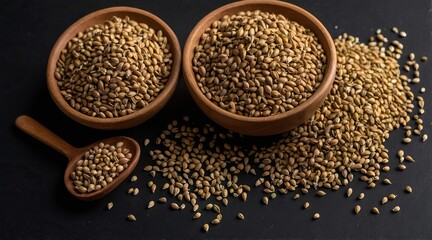 Obraz premium Coriander (seeds) on a black background.