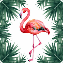 tropical pink flamingo amidst leaves bird