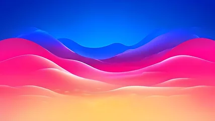 Foto op Plexiglas  a digital landscape of pink and blue waves against a yellow background. © feroooz arts