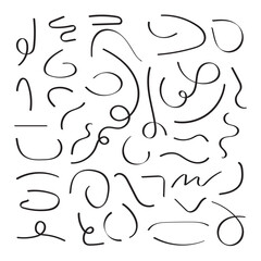 Doodle arrows. Hand drawn line pointers, pencil sketch elements, round curly wavy direction arrows. Vector linear black arrow set. Used in web , templates . Isolated on white background in eps 10.