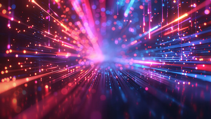 Vibrant Connectivity: Neon Colors Illuminate Abstract Fiber Optic Transmission